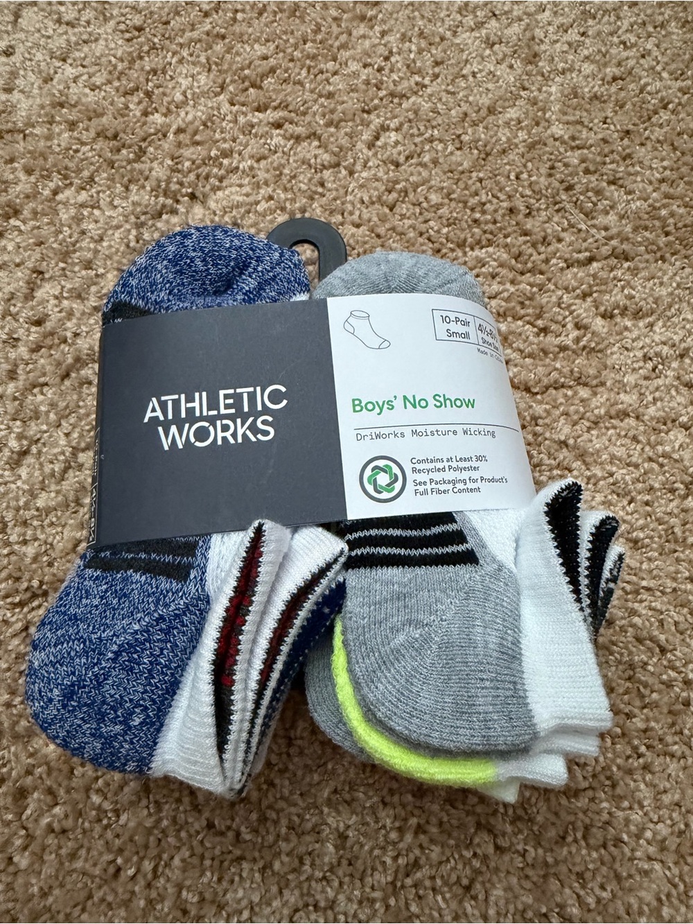 Athletic Works Boys' Moisture Wicking No Show Socks, 10-Pair Pack Small, 4.5-8.5
